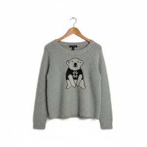 French Laundry Gray & Black Fuzzy‎ Sweater with Polar Bear Design, Size L